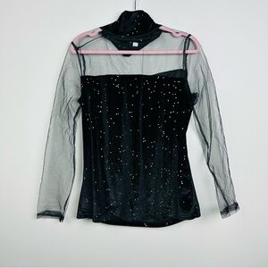 Black Sheer Long Sleeves Top With Glitter Size Medium